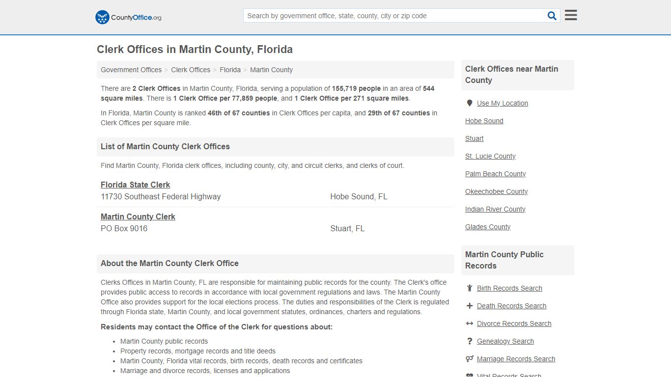 Clerk Offices - Martin County, FL (County & Court Records)